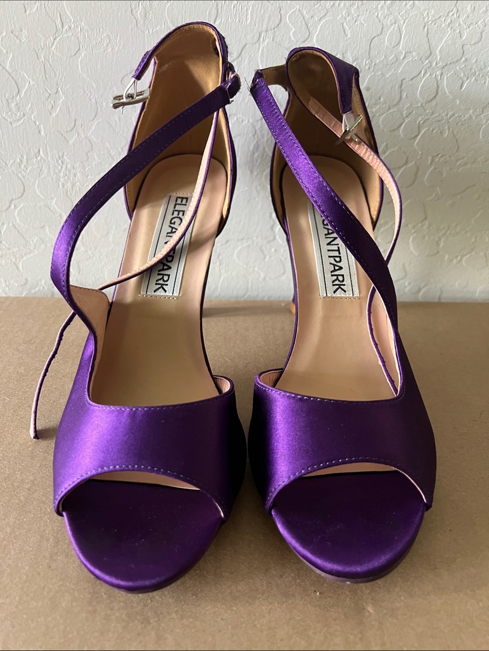 ElegantPark Purple Satin Open-Toe Ankle-Strap Heels